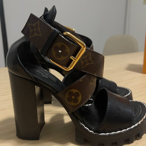 Louis Vuitton Black & Monogram Canvas Heels Star Trail Sandals Size 36 - Picture 5 of 10
